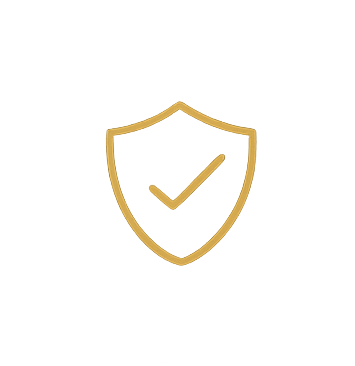 Gold shield icon with a check mark on a white background